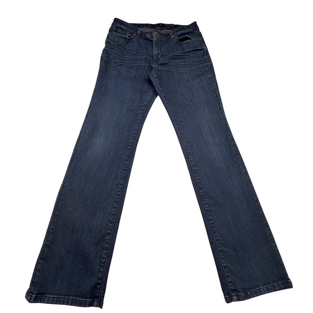 Seven7 Jeans Sz 8 (32x33)Dark Blue Straight Leg Embroidered Back Pocket Denim